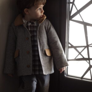 Palton în carouri mici alb-negre cu căptușeală