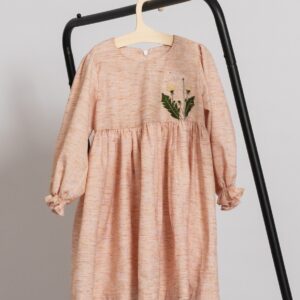 Rochie oranj pudră cu broderie floare de păpădie