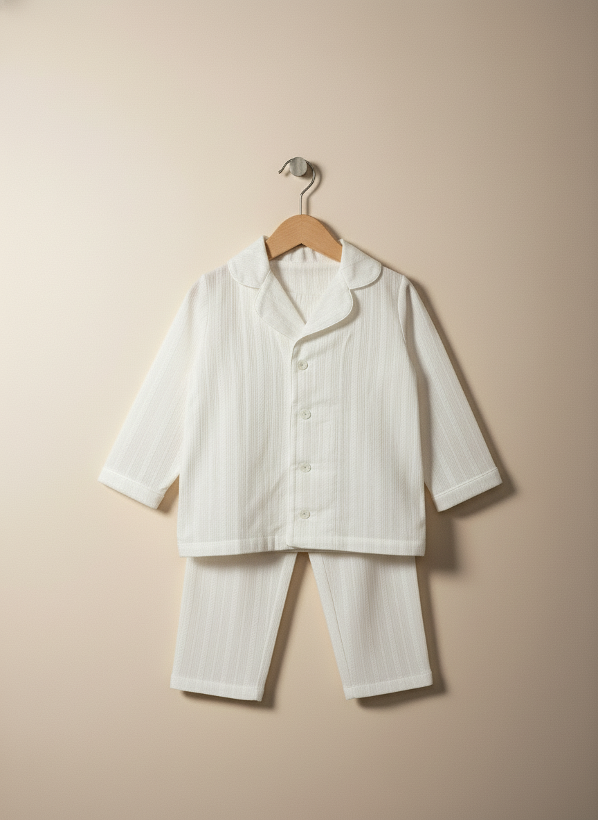 Pijama alba cu bieu 100% Bumbac