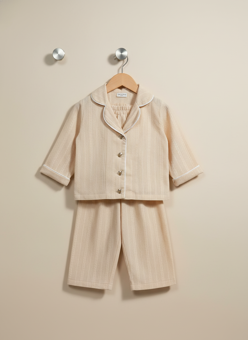 Pijama bej cu bieu 100% Bumbac