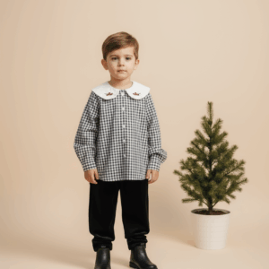 Cămaşă în carouri cu broderie