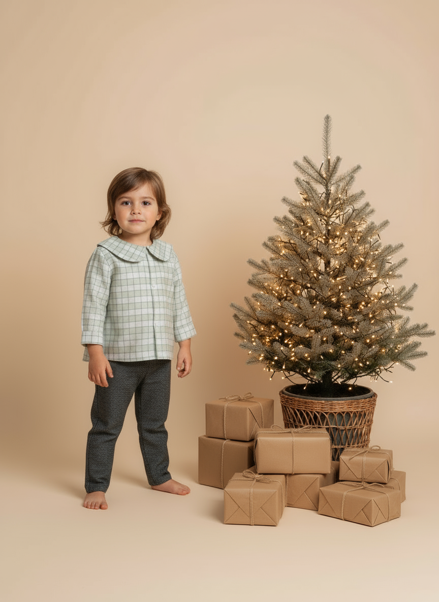 Cămaşa verde salvie în carouri